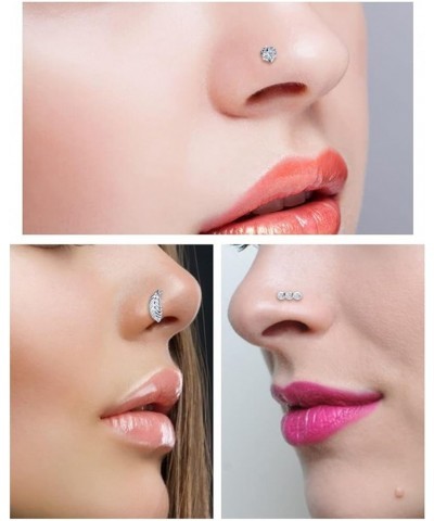 18G 20G Silver Nose Rings Studs 316L Surgical Steel Hypoallgenic Cubic Zirconia Nose Ring Stud Body Piercing Jewelry for Wome...