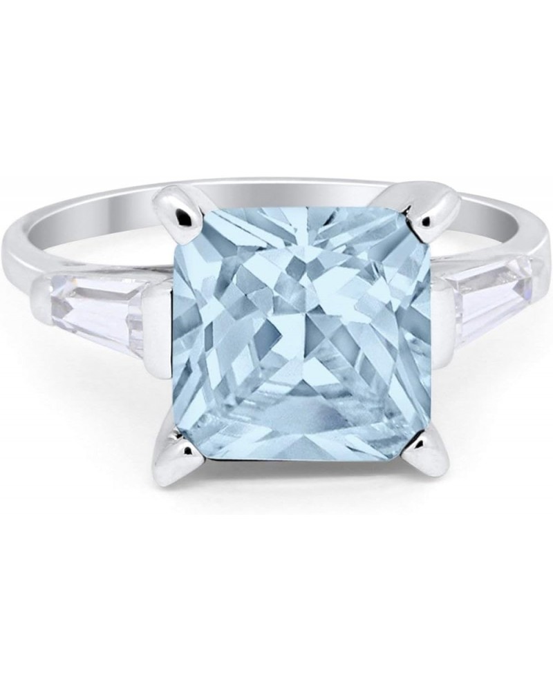 Wedding Engagement Ring Princess Cut Baguette Simulated CZ 925 Sterling Silver Simulated Aquamarine CZ $15.95 Rings