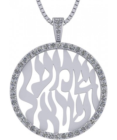 Shema Israel Full Hebrew Prayer Pendant Necklace in Solid Sterling Silver w/Pure Brilliance Zirconia CZ 25mm Necklace - Plati...