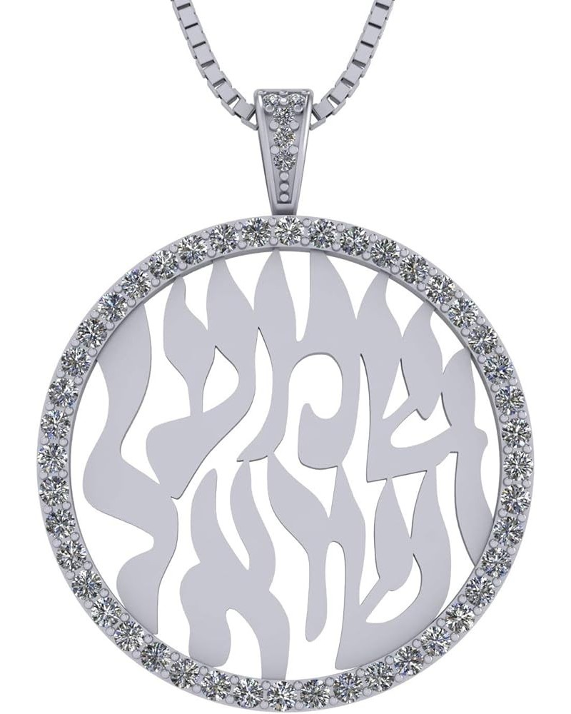 Shema Israel Full Hebrew Prayer Pendant Necklace in Solid Sterling Silver w/Pure Brilliance Zirconia CZ 25mm Necklace - Plati...