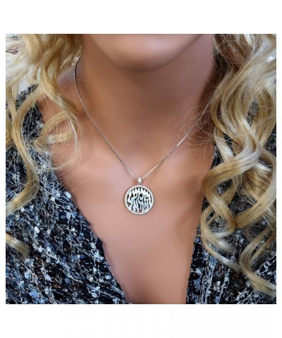 Shema Israel Full Hebrew Prayer Pendant Necklace in Solid Sterling Silver w/Pure Brilliance Zirconia CZ 25mm Necklace - Plati...