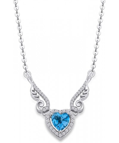 Angel Wings Heart Pendant Necklace In 14K Gold Over Sterling Silver white-gold-plated-silver : Blue Topaz $21.12 Necklaces