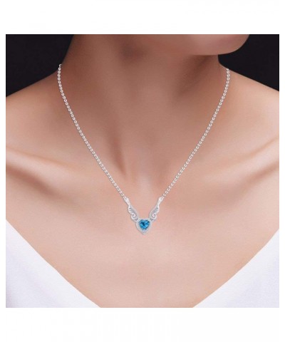 Angel Wings Heart Pendant Necklace In 14K Gold Over Sterling Silver white-gold-plated-silver : Blue Topaz $21.12 Necklaces