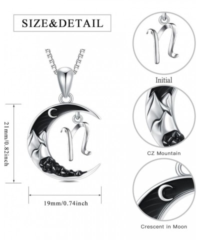 Sterling Silver A-Z Initial Necklaces Classic 26 Letter Pendant with Black Moon Gothic Jewelry Crescent Moon Mountain Gifts B...