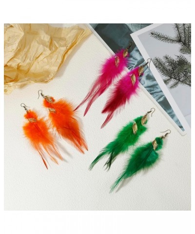 12 Color Bohemian Long Feather Earrings for Women Handmade Natural Jewelry Lightweight Statement Dangle Color B $10.00 Earrings