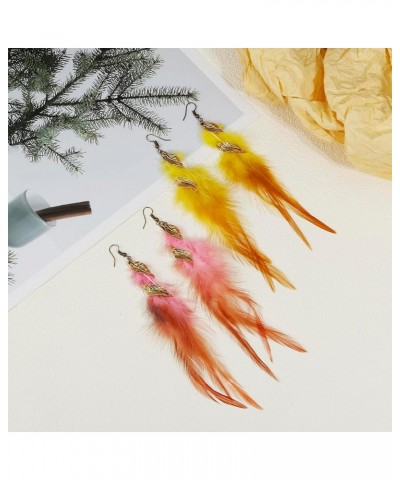 12 Color Bohemian Long Feather Earrings for Women Handmade Natural Jewelry Lightweight Statement Dangle Color B $10.00 Earrings