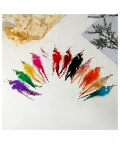 12 Color Bohemian Long Feather Earrings for Women Handmade Natural Jewelry Lightweight Statement Dangle Color B $10.00 Earrings