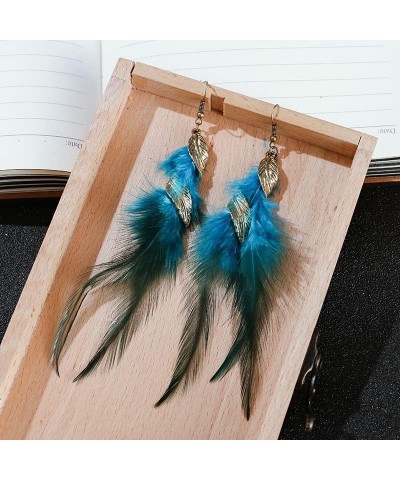 12 Color Bohemian Long Feather Earrings for Women Handmade Natural Jewelry Lightweight Statement Dangle Color B $10.00 Earrings