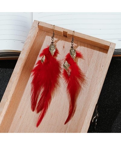 12 Color Bohemian Long Feather Earrings for Women Handmade Natural Jewelry Lightweight Statement Dangle Color B $10.00 Earrings