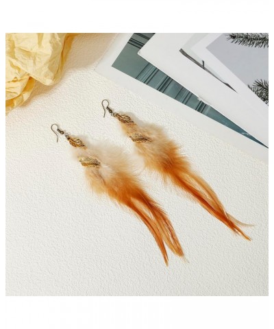 12 Color Bohemian Long Feather Earrings for Women Handmade Natural Jewelry Lightweight Statement Dangle Color B $10.00 Earrings