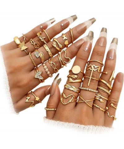 19-36 Pcs Gold Boho Knuckle Rings Set for Women Girls, Vintage Stackable Dainty Joint Finger Gold Jewelry Set with Love Pearl...