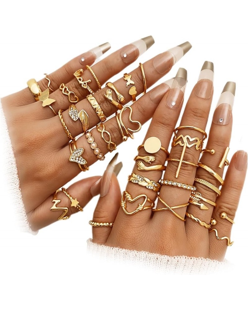 19-36 Pcs Gold Boho Knuckle Rings Set for Women Girls, Vintage Stackable Dainty Joint Finger Gold Jewelry Set with Love Pearl...