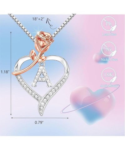 Mother's Day Gifts for Her Rose Gold Heart Necklaces CZ Initial Letter Pendant Jewelry, Anniversary Mothers Day Birthday Chri...