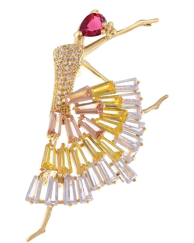 Zirconia Cubic Shining Crystal Girl Ballet Dancer Brooch Pin for Women Red $9.87 Brooches & Pins