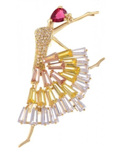 Zirconia Cubic Shining Crystal Girl Ballet Dancer Brooch Pin for Women Red $9.87 Brooches & Pins