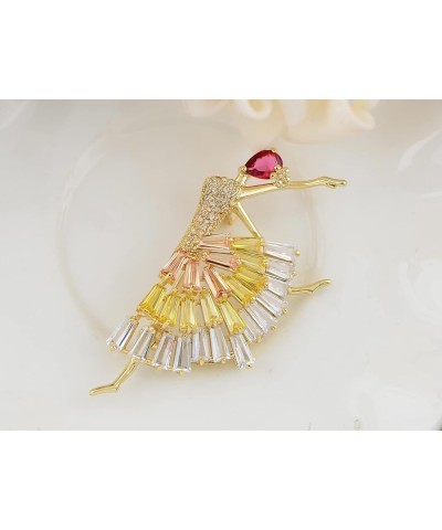 Zirconia Cubic Shining Crystal Girl Ballet Dancer Brooch Pin for Women Red $9.87 Brooches & Pins