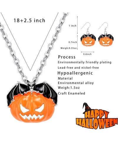 M 3 Pairs Halloween Jewelry Set for Women Girls, Halloween Theme Enameled Pumpkin Pendant Necklace Brooch Pin Drop Dangle Ear...