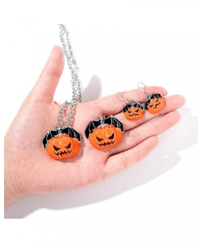 M 3 Pairs Halloween Jewelry Set for Women Girls, Halloween Theme Enameled Pumpkin Pendant Necklace Brooch Pin Drop Dangle Ear...