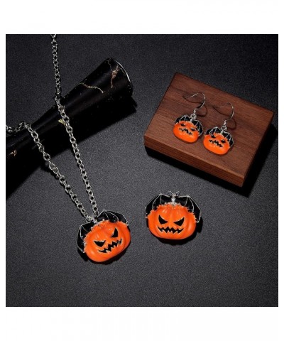 M 3 Pairs Halloween Jewelry Set for Women Girls, Halloween Theme Enameled Pumpkin Pendant Necklace Brooch Pin Drop Dangle Ear...