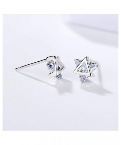 Minimalist Triangle CZ Stud Earrings for Women Girls S925 Sterling Silver Tiny Small Cute Geometrical David Star Sparkling Cu...