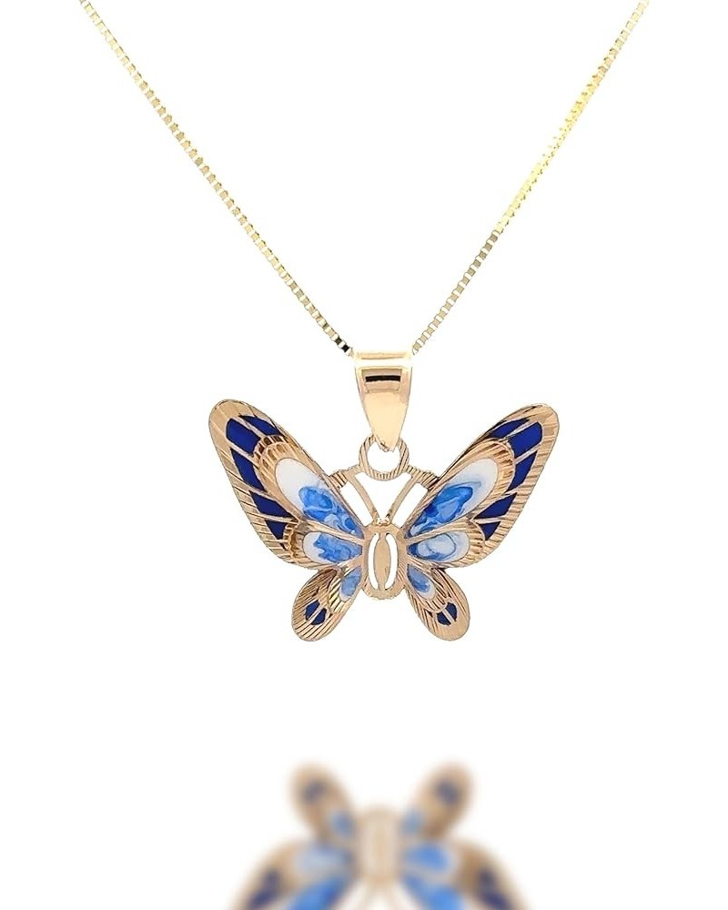 14K Gold Solid Pendant Necklace Double Butterfly Hand-Painted - Yellow Gold Jewelry Present for Wife, Girlfriend, Mother, Dau...