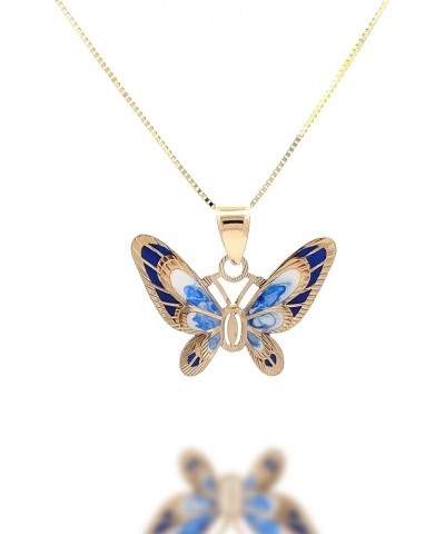 14K Gold Solid Pendant Necklace Double Butterfly Hand-Painted - Yellow Gold Jewelry Present for Wife, Girlfriend, Mother, Dau...