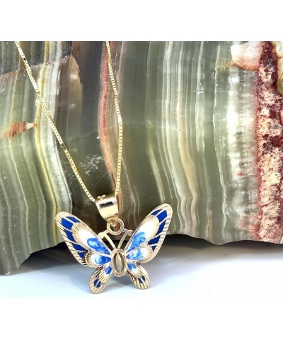 14K Gold Solid Pendant Necklace Double Butterfly Hand-Painted - Yellow Gold Jewelry Present for Wife, Girlfriend, Mother, Dau...