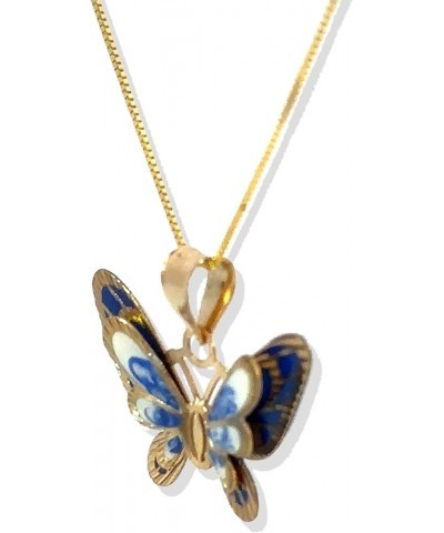 14K Gold Solid Pendant Necklace Double Butterfly Hand-Painted - Yellow Gold Jewelry Present for Wife, Girlfriend, Mother, Dau...