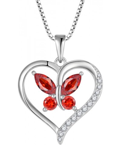 Butterfly Birthstone Necklaces for Women, 925 Sterling Silver Butterfly Heart Pendant Necklace January - Garnet $40.49 Necklaces