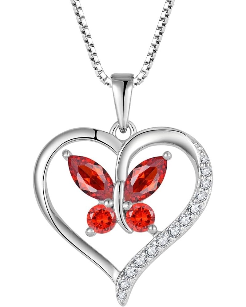 Butterfly Birthstone Necklaces for Women, 925 Sterling Silver Butterfly Heart Pendant Necklace January - Garnet $40.49 Necklaces