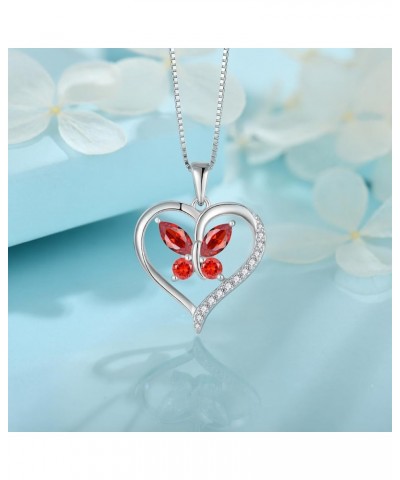 Butterfly Birthstone Necklaces for Women, 925 Sterling Silver Butterfly Heart Pendant Necklace January - Garnet $40.49 Necklaces