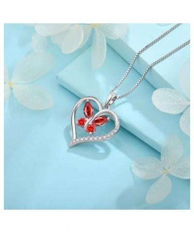 Butterfly Birthstone Necklaces for Women, 925 Sterling Silver Butterfly Heart Pendant Necklace January - Garnet $40.49 Necklaces