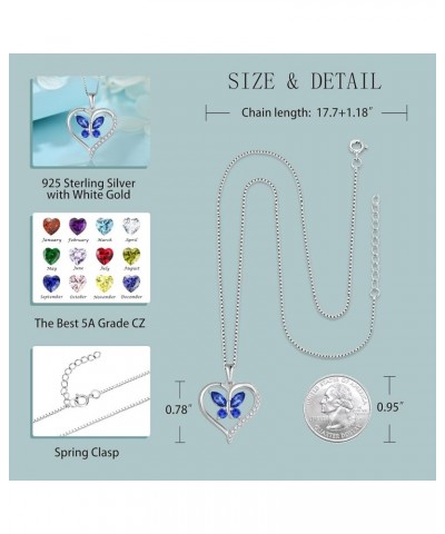 Butterfly Birthstone Necklaces for Women, 925 Sterling Silver Butterfly Heart Pendant Necklace January - Garnet $40.49 Necklaces