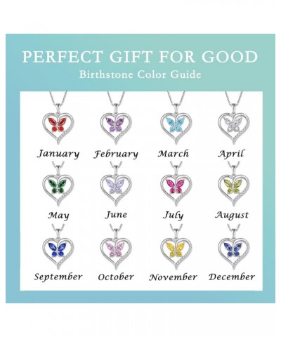 Butterfly Birthstone Necklaces for Women, 925 Sterling Silver Butterfly Heart Pendant Necklace January - Garnet $40.49 Necklaces