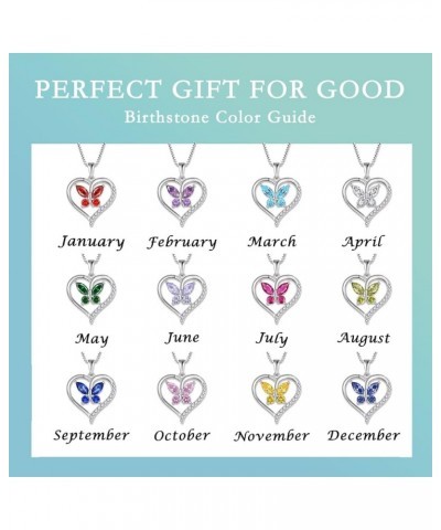 Butterfly Birthstone Necklaces for Women, 925 Sterling Silver Butterfly Heart Pendant Necklace January - Garnet $40.49 Necklaces