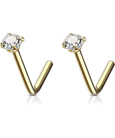 20g 6mm Surgical Steel L Shaped Nose Ring with 3mm CZ Crystal Gold Tone (2pcs) $7.64 Body Jewelry