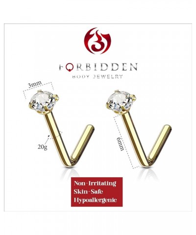 20g 6mm Surgical Steel L Shaped Nose Ring with 3mm CZ Crystal Gold Tone (2pcs) $7.64 Body Jewelry