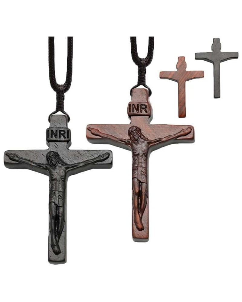 Jesus Cross Wooden Necklace, Wood Cross Necklace, Christian Catholic Jesus Crucifix Necklace, Wooden Cross Necklace for Men W...