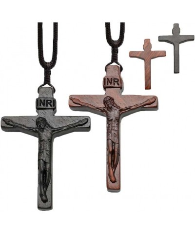 Jesus Cross Wooden Necklace, Wood Cross Necklace, Christian Catholic Jesus Crucifix Necklace, Wooden Cross Necklace for Men W...