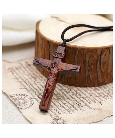 Jesus Cross Wooden Necklace, Wood Cross Necklace, Christian Catholic Jesus Crucifix Necklace, Wooden Cross Necklace for Men W...