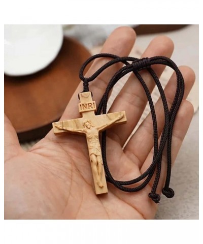 Jesus Cross Wooden Necklace, Wood Cross Necklace, Christian Catholic Jesus Crucifix Necklace, Wooden Cross Necklace for Men W...