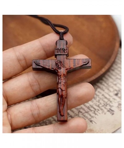 Jesus Cross Wooden Necklace, Wood Cross Necklace, Christian Catholic Jesus Crucifix Necklace, Wooden Cross Necklace for Men W...