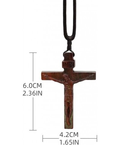 Jesus Cross Wooden Necklace, Wood Cross Necklace, Christian Catholic Jesus Crucifix Necklace, Wooden Cross Necklace for Men W...