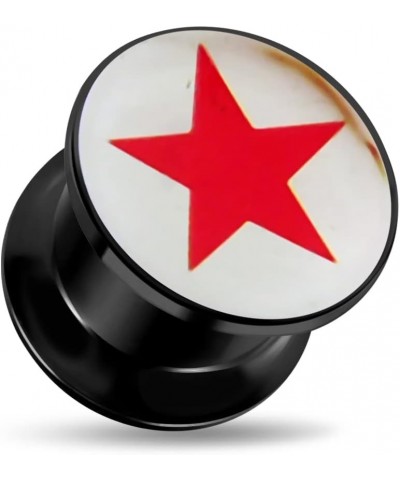 Red Star Silky Logo Black UV Internal Threaded Ear Flesh Tunnel - Sold by Piece 16.0 Millimeters $9.62 Body Jewelry