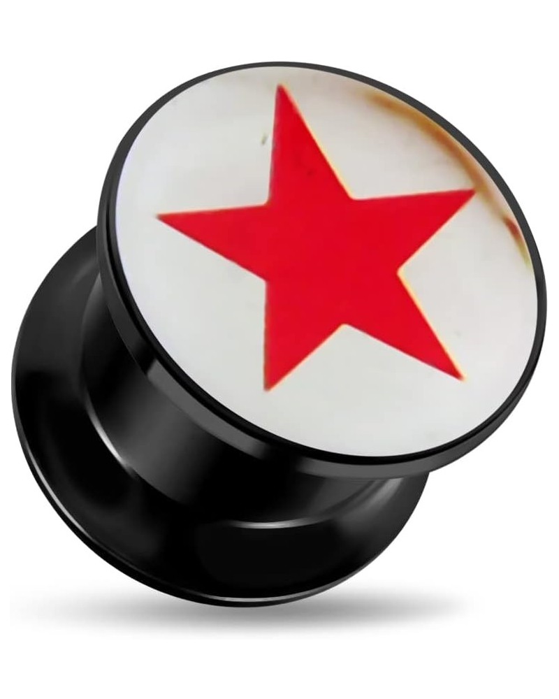 Red Star Silky Logo Black UV Internal Threaded Ear Flesh Tunnel - Sold by Piece 16.0 Millimeters $9.62 Body Jewelry