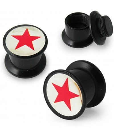 Red Star Silky Logo Black UV Internal Threaded Ear Flesh Tunnel - Sold by Piece 16.0 Millimeters $9.62 Body Jewelry