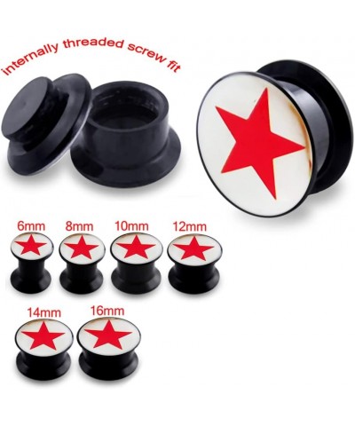 Red Star Silky Logo Black UV Internal Threaded Ear Flesh Tunnel - Sold by Piece 16.0 Millimeters $9.62 Body Jewelry