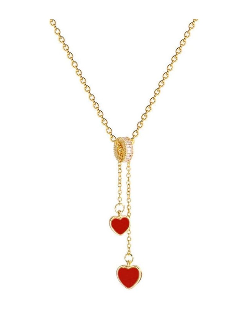 Double Love Heart Necklace Stainless Steel Peach Heart Pearl Pendant Necklace for Women Girls Fashion Jewelry Red $10.26 Neck...