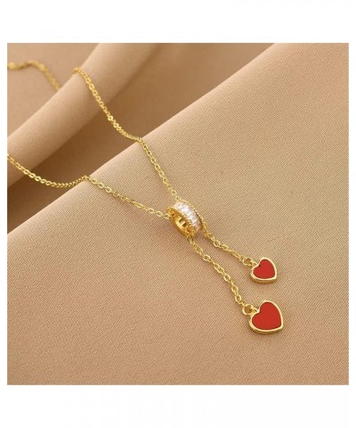 Double Love Heart Necklace Stainless Steel Peach Heart Pearl Pendant Necklace for Women Girls Fashion Jewelry Red $10.26 Neck...