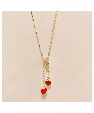 Double Love Heart Necklace Stainless Steel Peach Heart Pearl Pendant Necklace for Women Girls Fashion Jewelry Red $10.26 Neck...